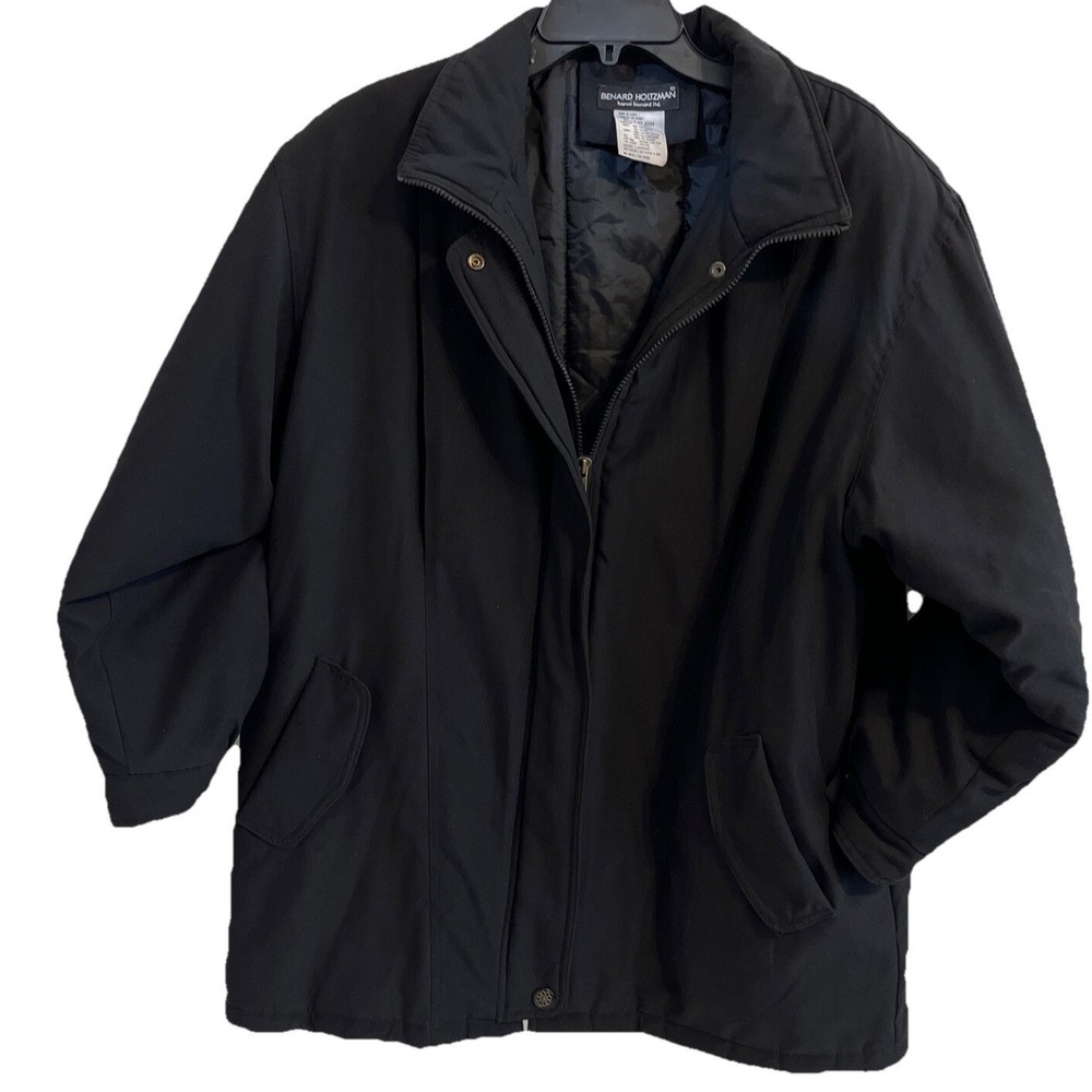 Mens Black Harve Bernard Parka Coat Size Large Zip Soft‎ Cozy Warm Zipper
